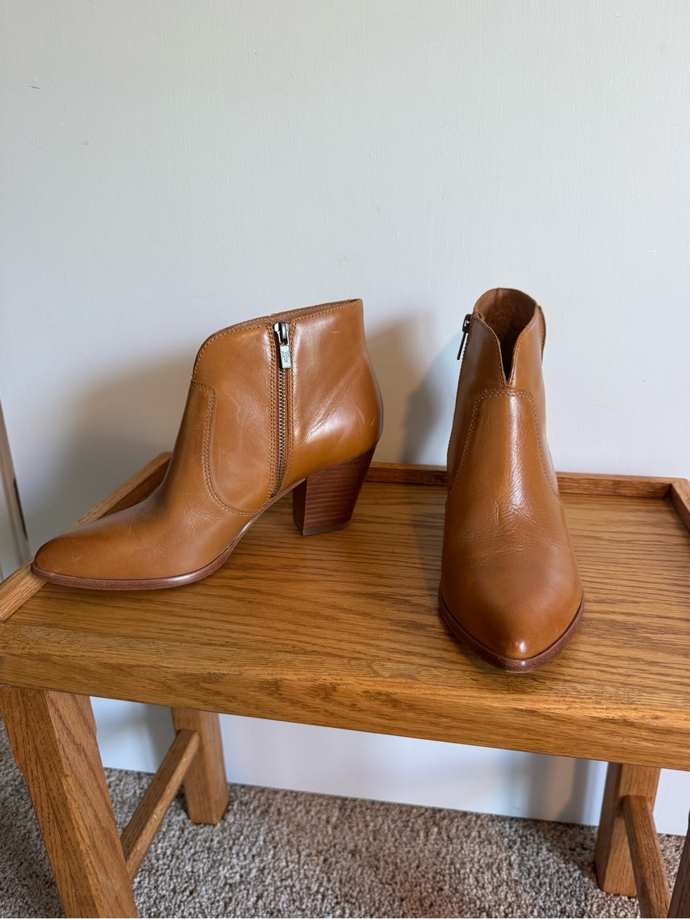 Frye Cognac Leather Ankle Booties with Side Zip